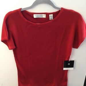 Valerie Stevens RED Silk knit short sleeve top MED